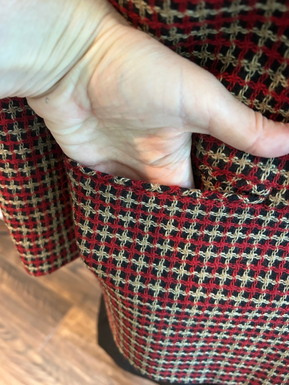 Alfred Dunner Sz 14 Houndstooth Equestrian Red Plaid Women's Blazer Jacket - Picture 3 of 7